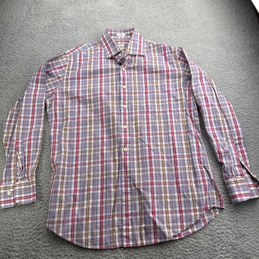 Peter Millar Dress Shirt Mens Large Multicolor Plaid Crown Comfort Button Up